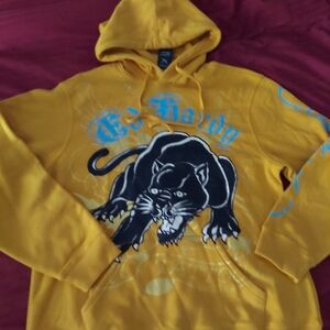 Ed Hardy Yellow Hoodie with Panther Design